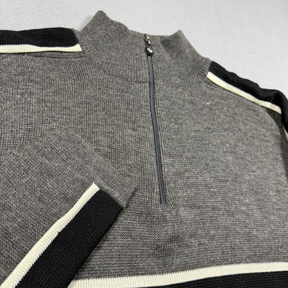 Meister Sport Collection Wool Blend Quarter Zip Sweater Grey Black Stripe XL